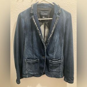Like New Banana Republic Denim Blazer with Ruffled Lapel, Pockets, and Buttons
